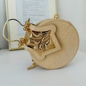 Okhtein Gold & Cream Mini Dome Embossed Crossbody Bag